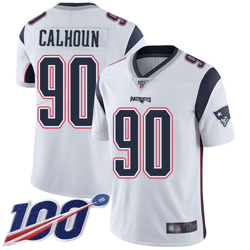 New England Patriots Football 90 100th Season Limited White Men Shilique Calhoun Road NFL Jersey